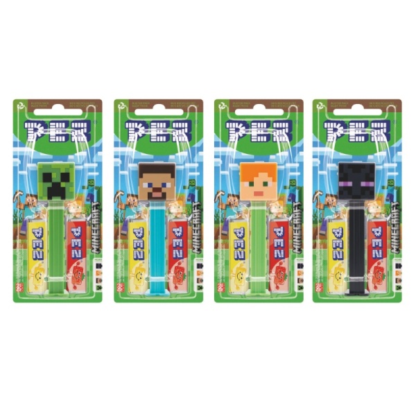 Minecraft PEZ Dispenser & 2 Sweets Candy Packs 17g